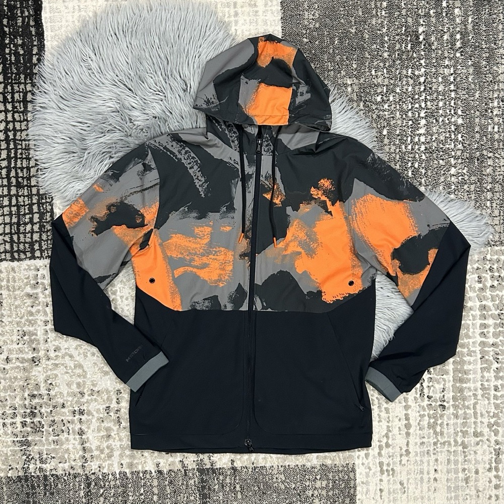 Under Armour Project Rock Storm Black & Orange Windbreaker Hoodie Men's Size Med